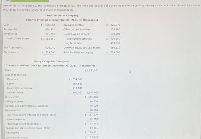 Please help Dato for Barry Computer Co. and its industry averages follow.