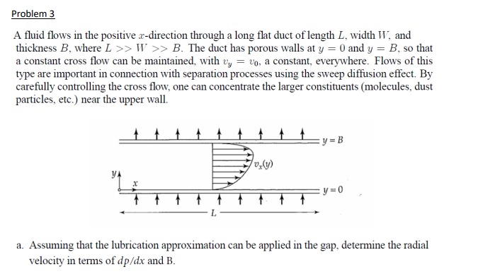  Problem 3 A fluid flows in the positive x-direction through a