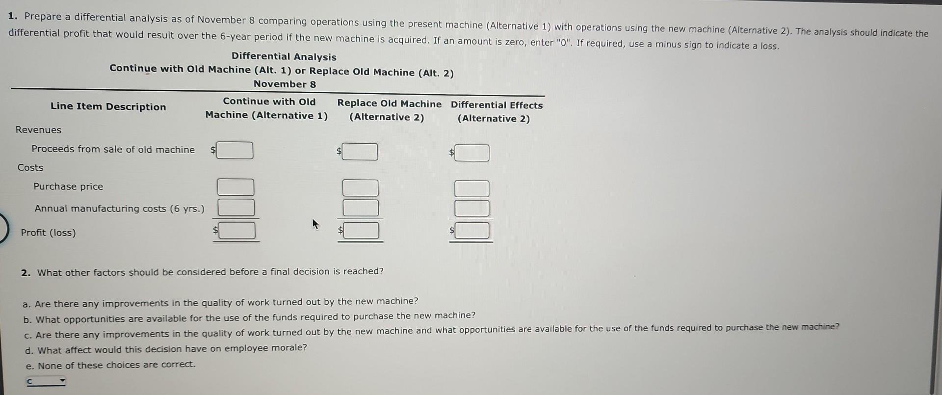 are as follows: Old Machine Annual nonmanufacturing operating expenses and revenue are