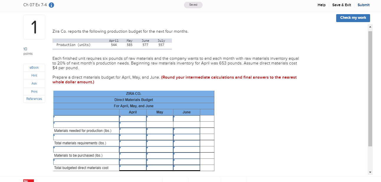 Ch 07 Ex 7-4 Saved Help Save & Exit Submit Check