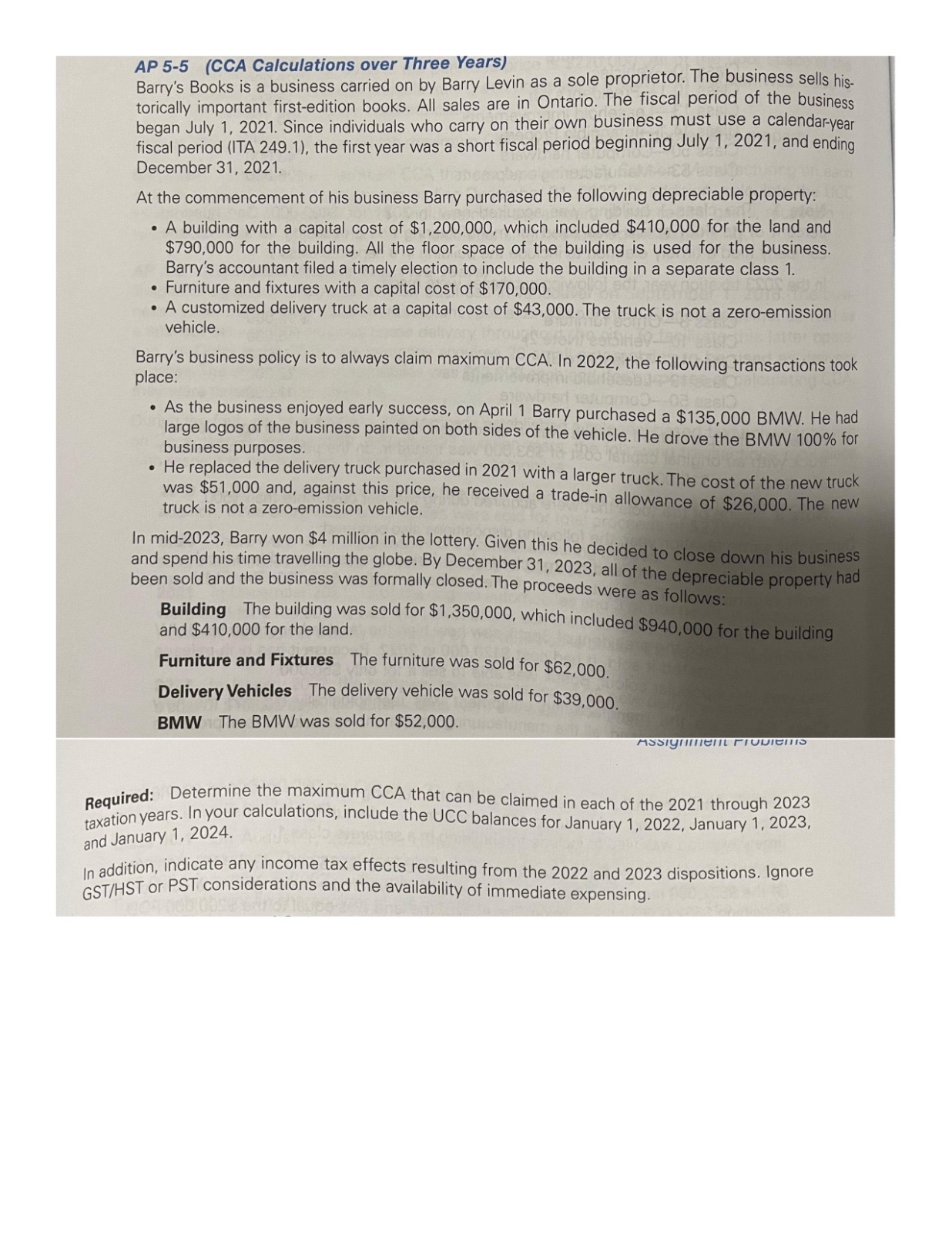  AP 5-5(CCA Calculations over Three Years) Barry's Books is a business