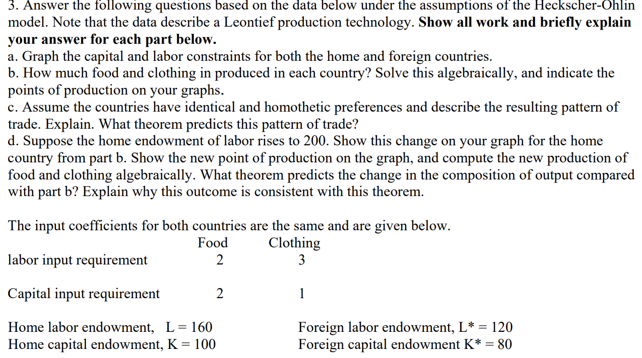 3. Answer the following questions based on the data below under