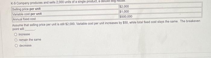  Assume that selling price per unit is still $2,000. Variable cost