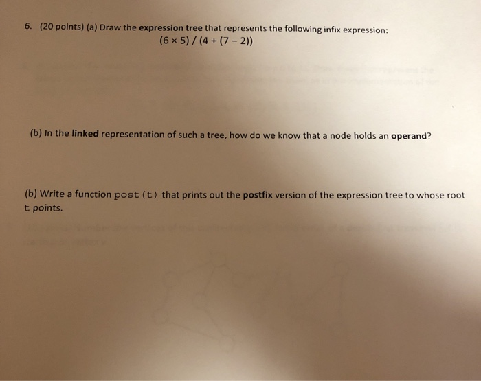  (20 points) (a) Draw the expression tree that represents the following