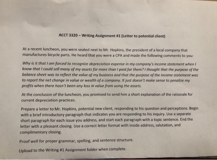  ACCT 3320-Writing Assignment #1 (Letter to potential client) At a recent