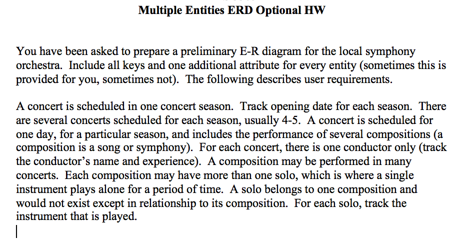 please do this in hand/ hand drawn please. Multiple Entities ERD Optional