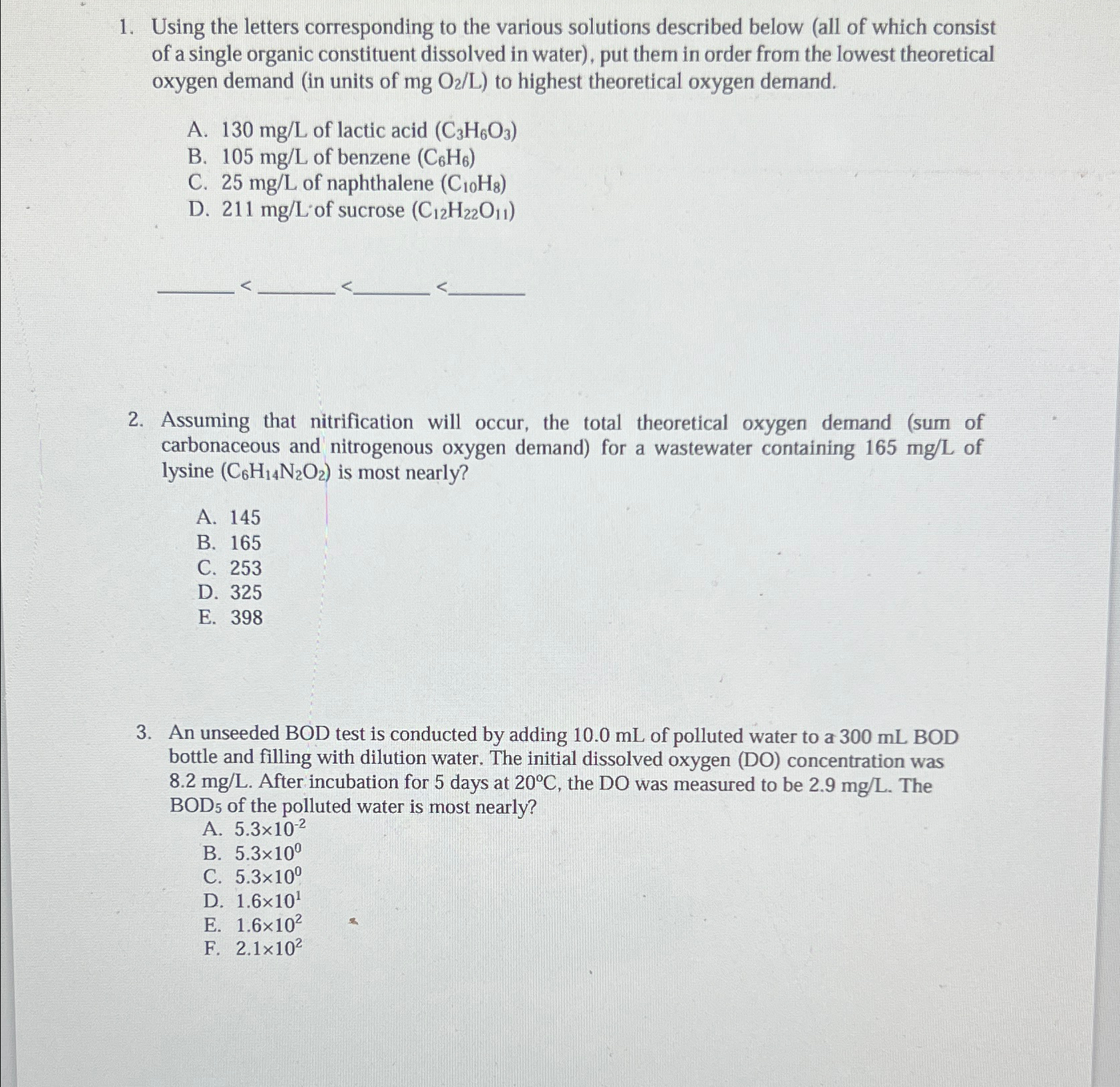  Using the letters corresponding to the various solutions described below (all