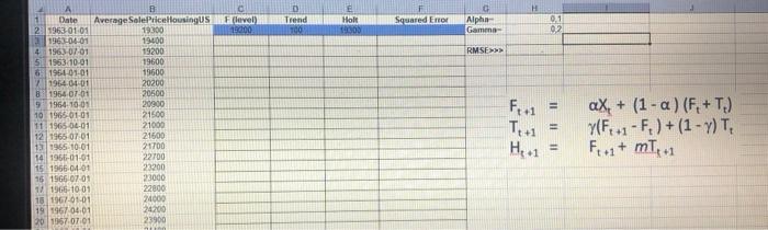 model Fill in the column and/or cells provided (outlined). Calculate RMSE for