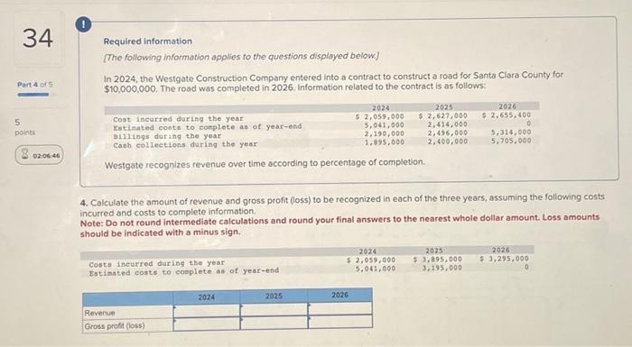 Calculate the amount of revenue and gross profit (loss) to be recognized