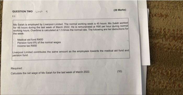 please help me with this question Mo Salah is employed by Liverpool