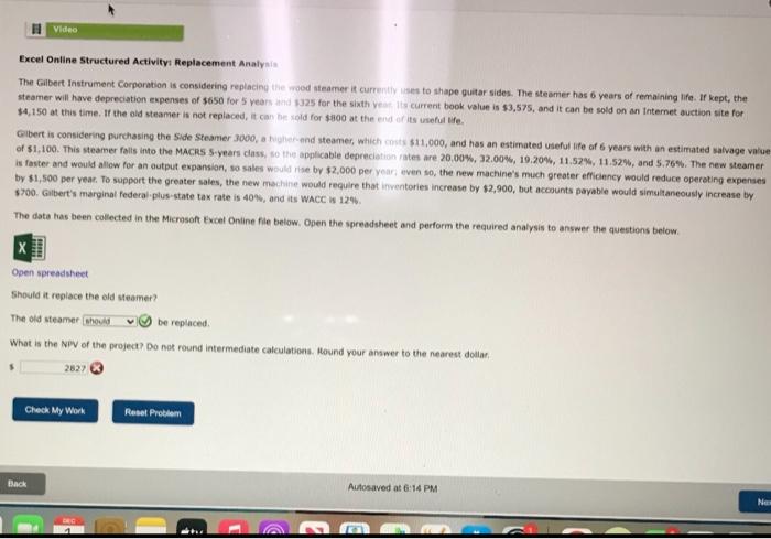  HVideo Excel Online Structured Activity: Replacement Analysis The Gilbert Instrument Corporation