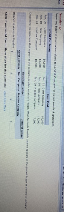  ESSAGE HY INSTRUCTOR Question 17 Presented below is information related to