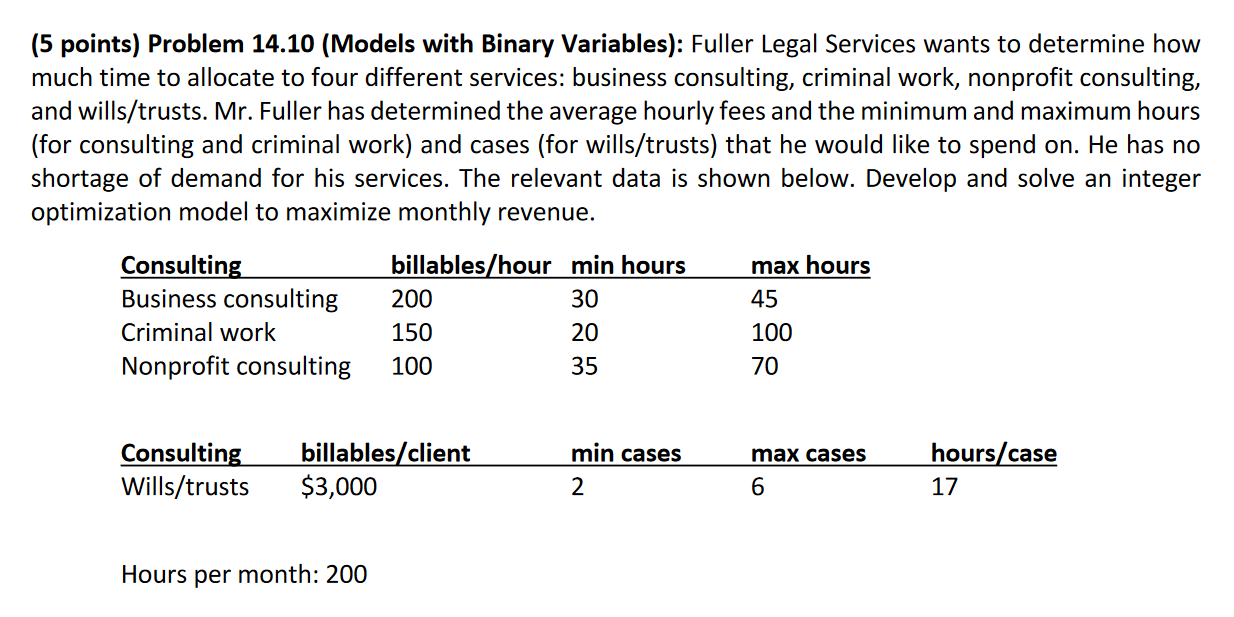 Type all the inequalities and use solver in Excel. (5 points) Problem
