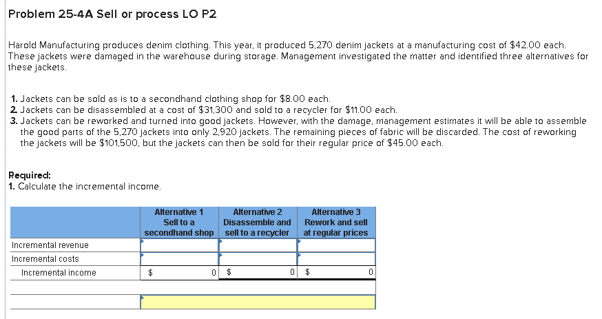  Problem 25-4A Sell or process LO P2 Harold Manufacturing produces denim