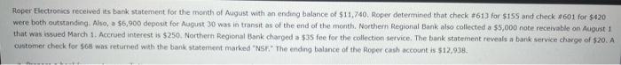 6. Help please Roper Electronics received its bank statement for the month