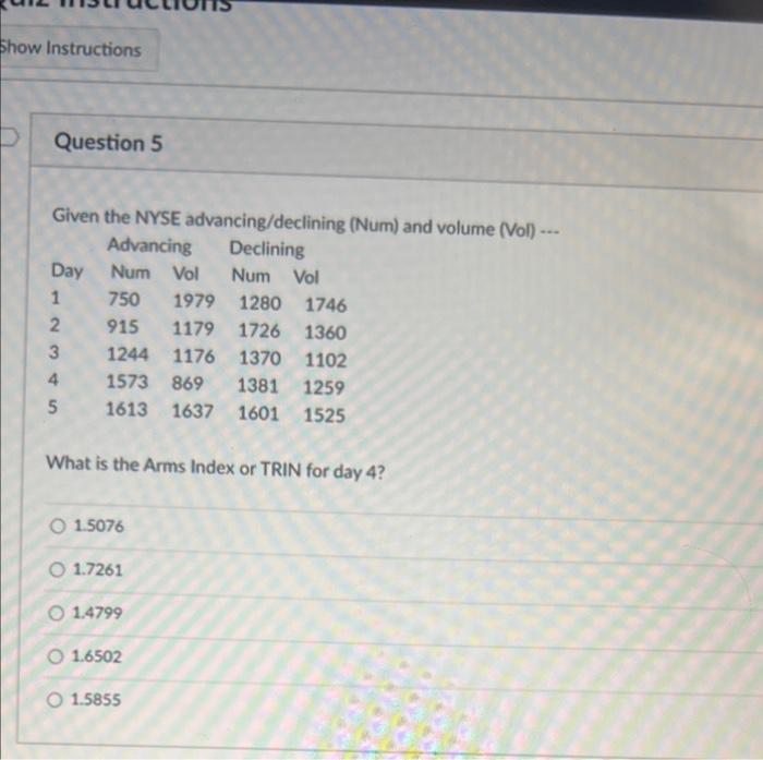 PLEASE ANSWER THE FOLLOWING QUESTION... Show Instructions D Question 5 Given the