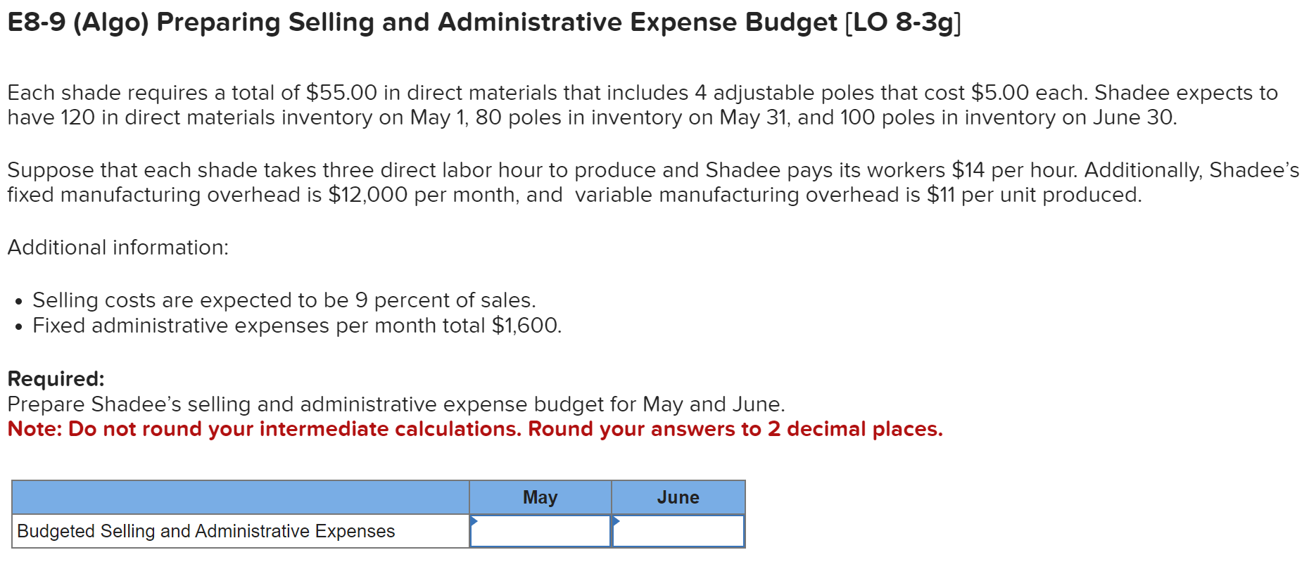 production budget for May and June. Complete this question by entering your
