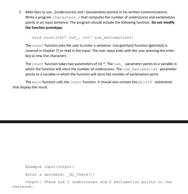  2. Write a program that computes the amount of underscores and
