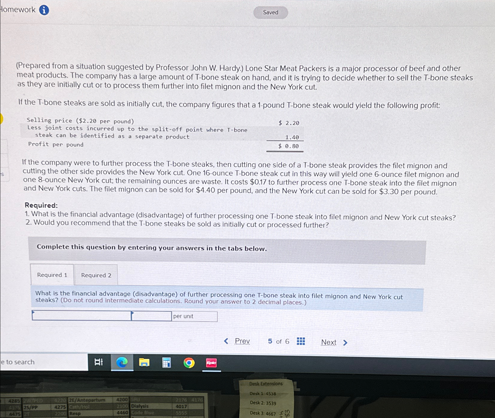  Homework (i) (Prepared from a situation suggested by Professor John W.