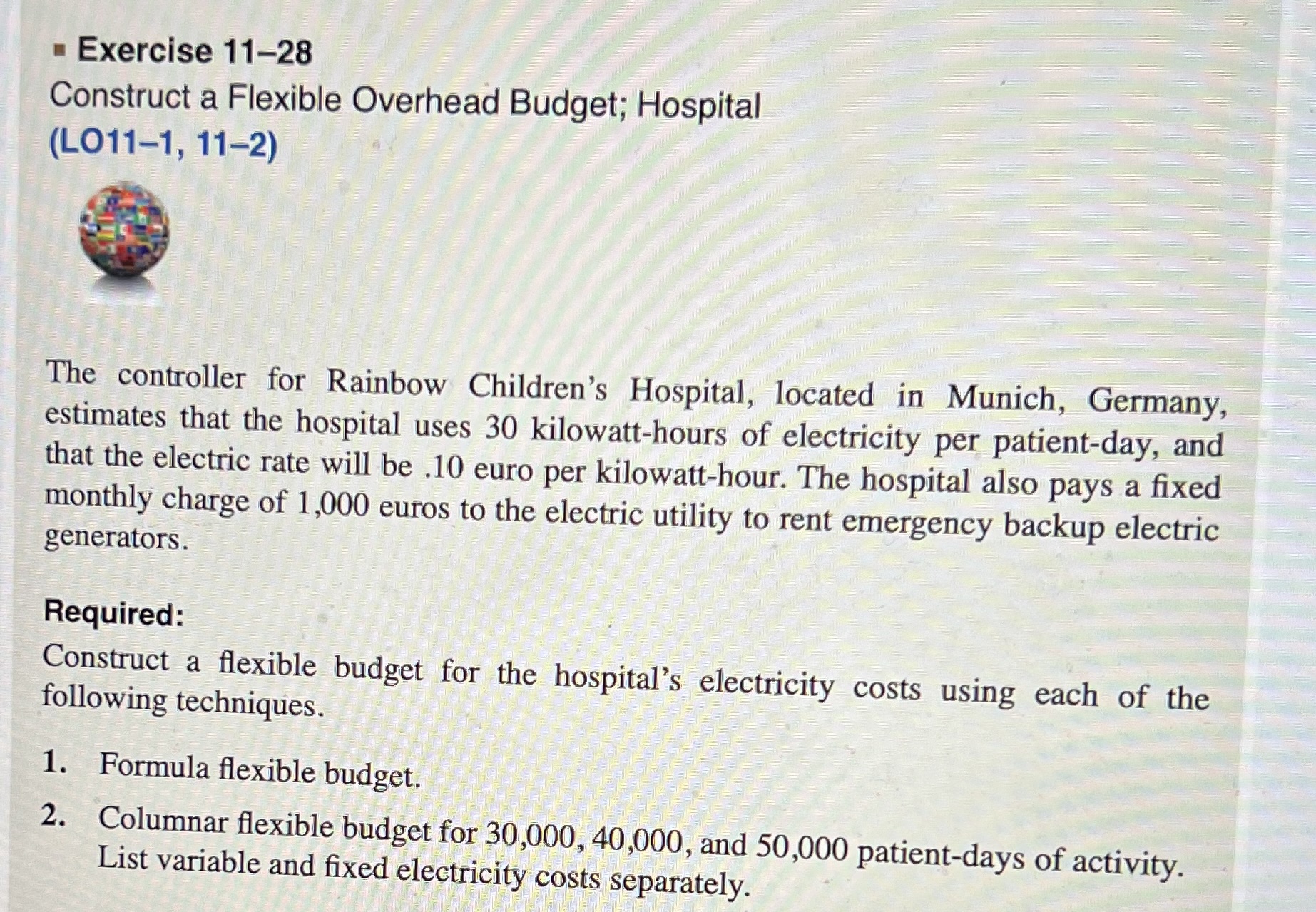  Exercise 11-28 Construct a Flexible Overhead Budget; Hospital (L011-1,11-2) The controller