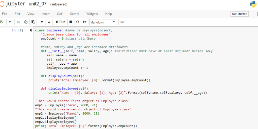 data analytics: Using our class example unit2_07 Employee class, create five different