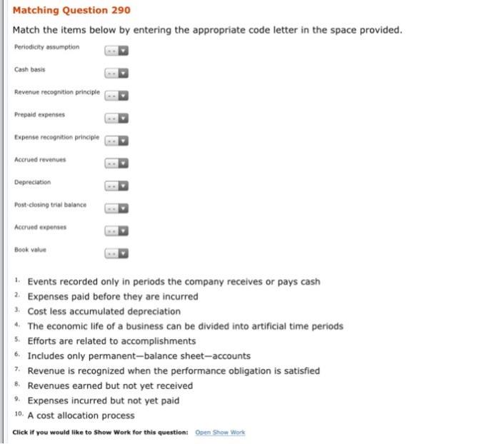  Matching Question 290 Match the items below by entering the appropriate