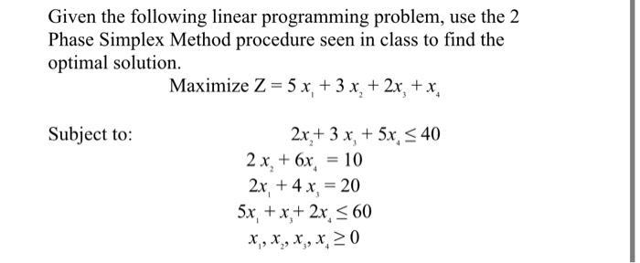 find the other tabula by hand Given the following linear programming problem,