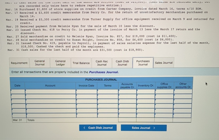 completes these transactions and events during March of the current year (terms