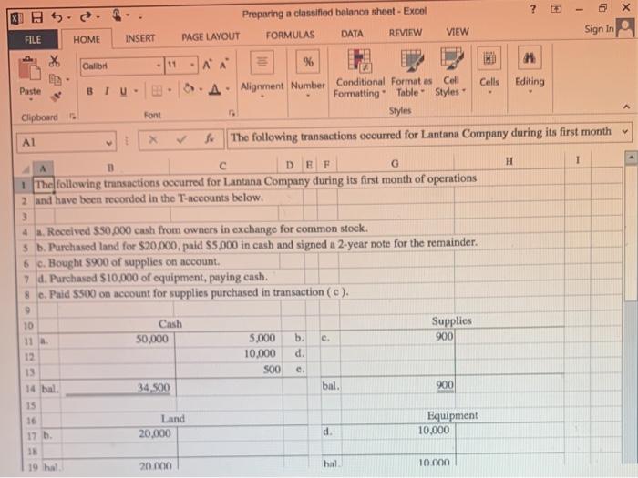  5 - Preparing a classified balance sheet - Excel ? 3