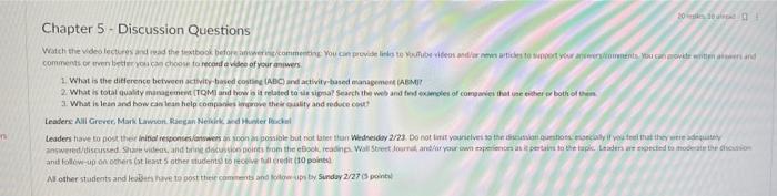  200 Chapter 5 - Discussion Questions Watch the video lectures and