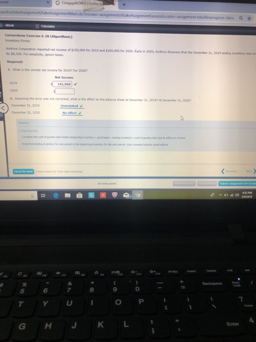 tMain.do?invoker assignments&takeAss tor-assignment-takeBinprogress fase Q Cornerstone Exercise 6-28 (Algorithmic) Inventory Enrors