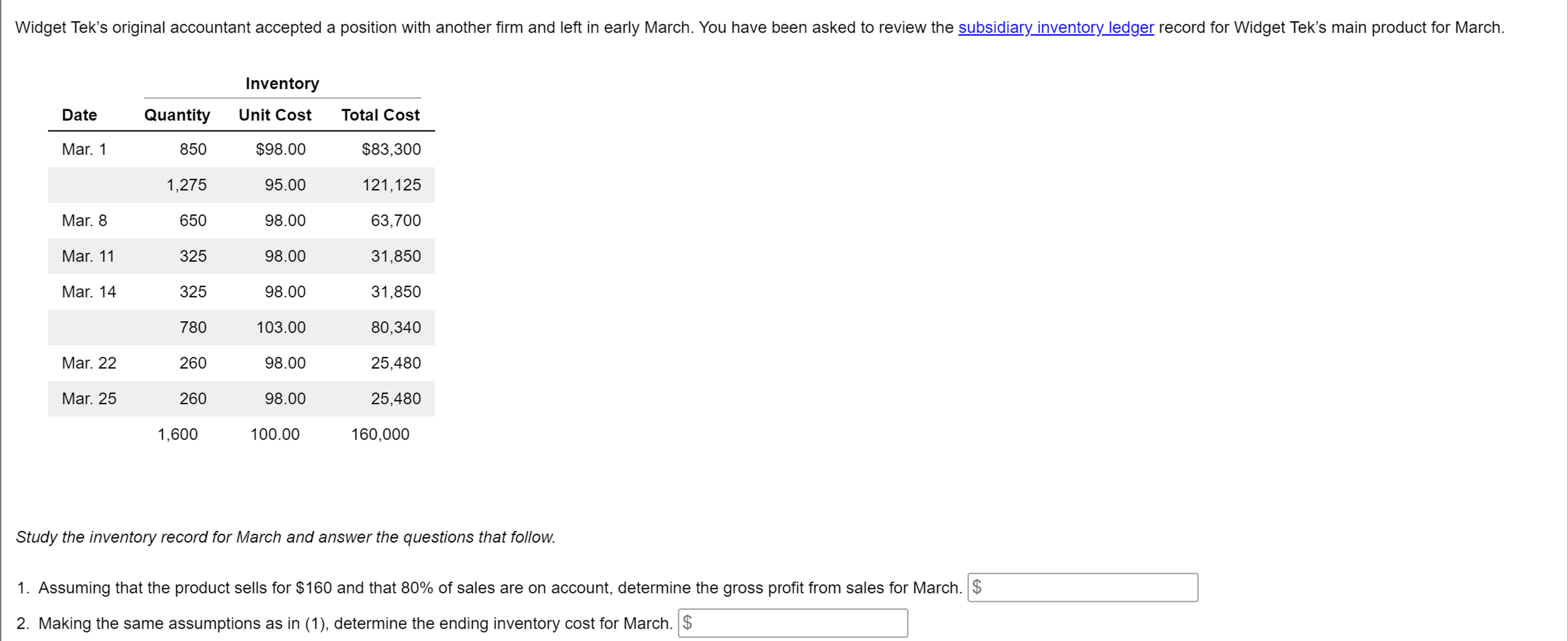  Widget Teks original accountant accepted a position with another firm and