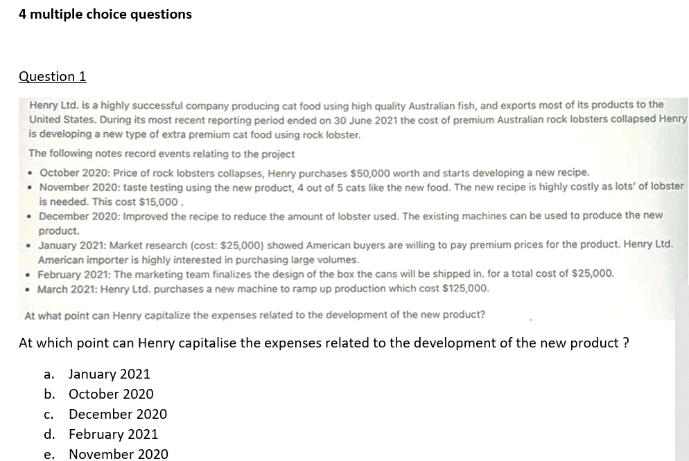 4 Multiple choice questions 4 multiple choice questions Question 1 Henry Ltd.