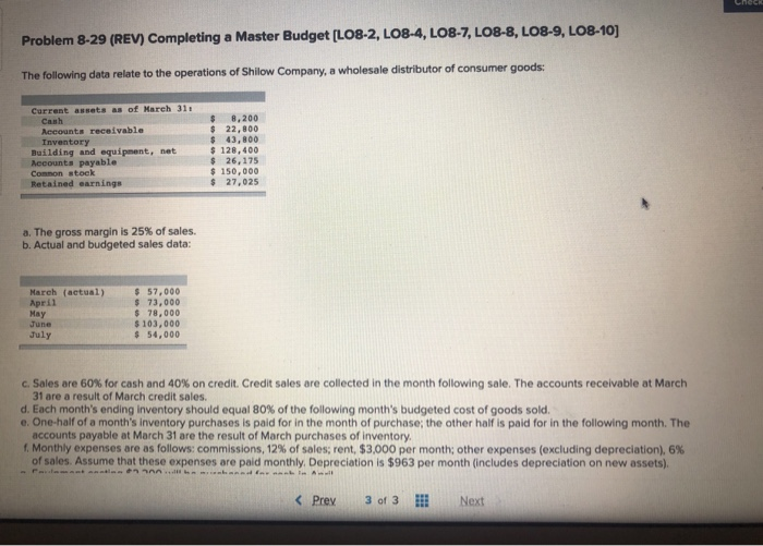  Problem 8-29 (REV) Completing a Master Budget [LO8-2, LO8-4, LO8-7, LO8-8,