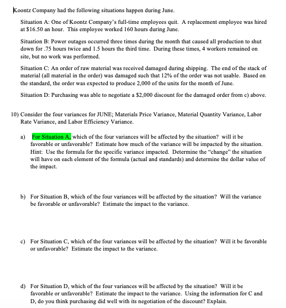 a) (4 points) Material price: Management is working with their materials supplier