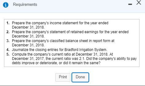 to) Question Help The adjusted trial balance of Bradford Irrigation System at