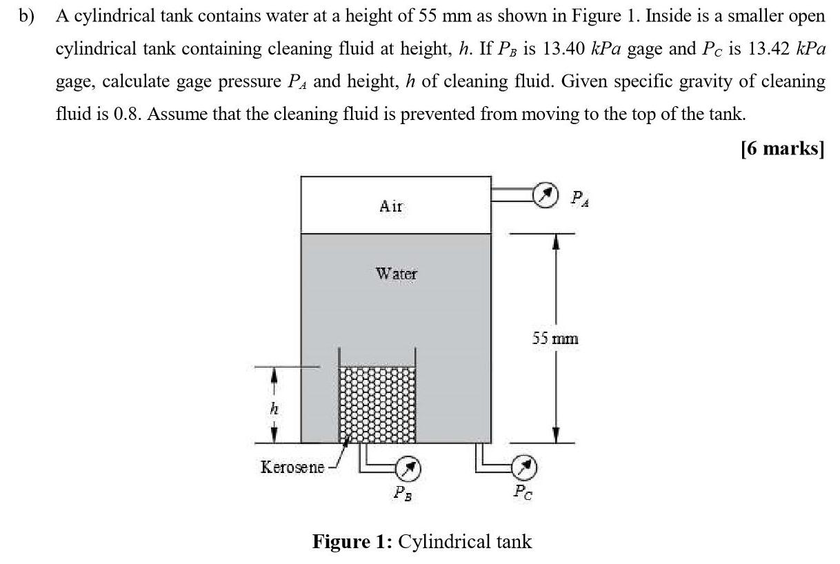 [Solved] b) A cylindrical tank contains water at a SolutionInn