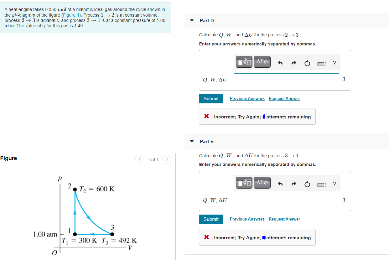 [Solved] A heat engine takes 0.350 mol of a diatom SolutionInn