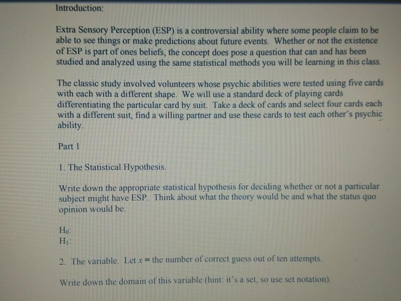 [Solved] Introduction Extra Sensory Perception (E SolutionInn