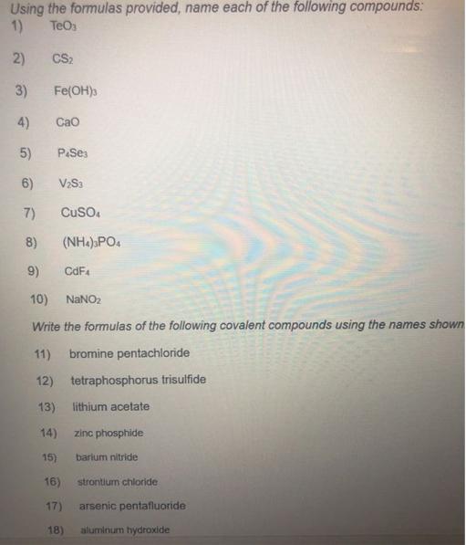 [Solved] Using the formulas provided, name each of SolutionInn