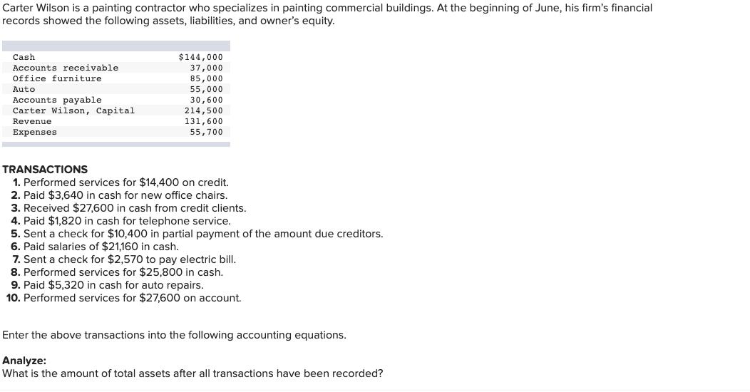 [Solved] Carter Wilson is a painting contractor wh SolutionInn