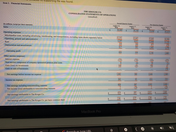 [Solved] 1. calculate Kroger's inventory, payables SolutionInn
