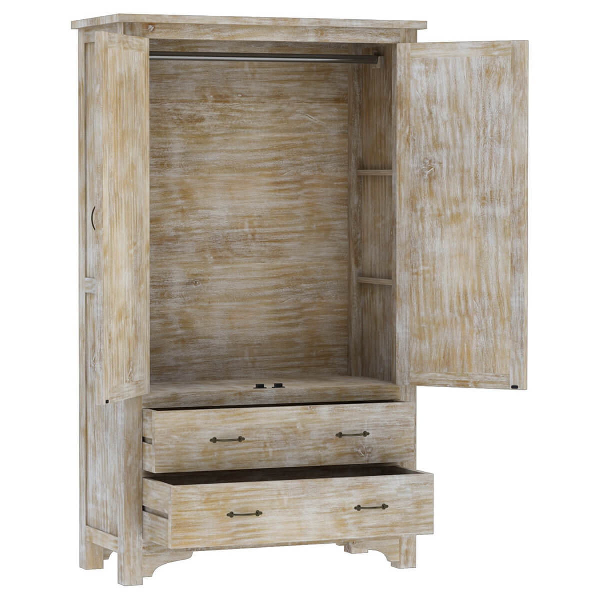 Gothic Rustic Mango Wood Large White Armoire Wardrobe With Drawers