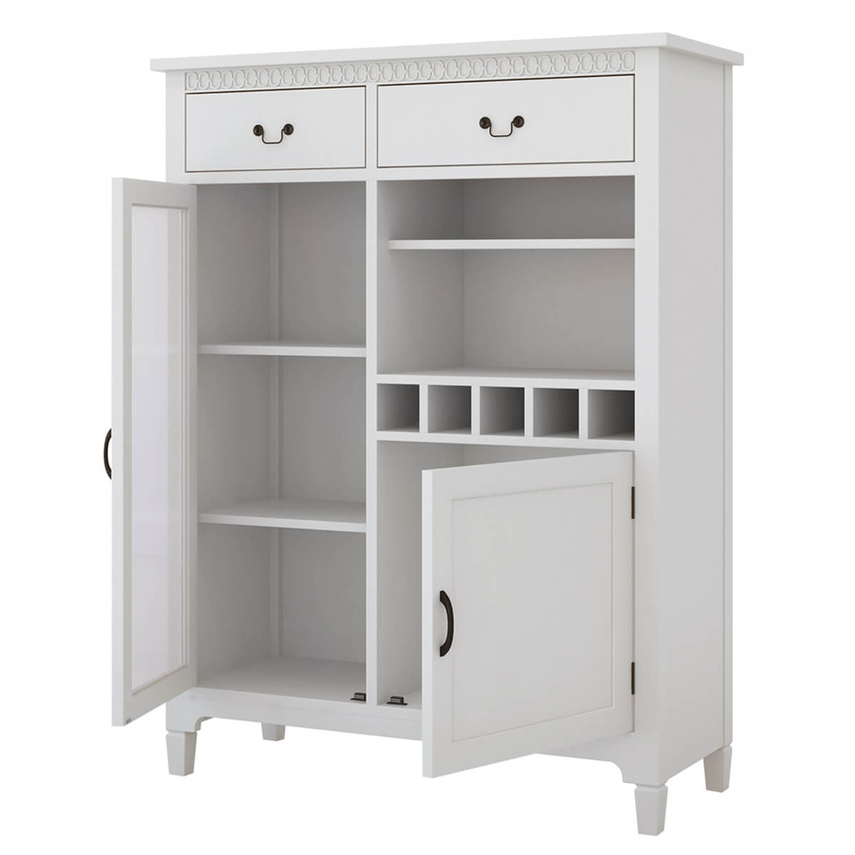 Anderra Solid Mahogany Wood White Tall Bar with Drawers