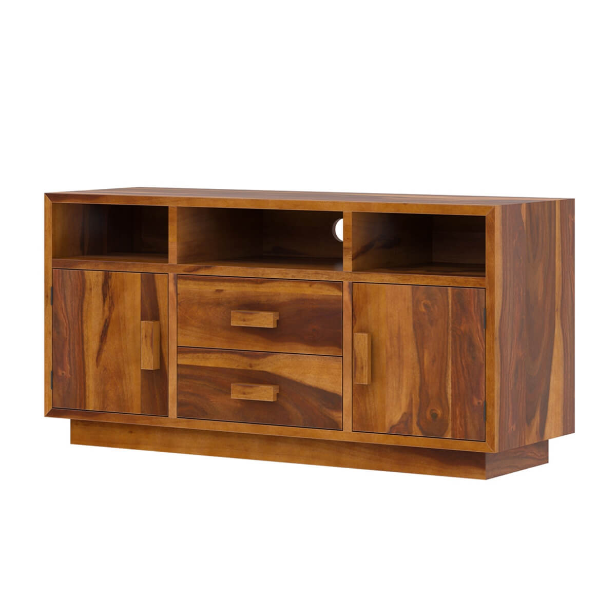 Brocton Rustic Solid Wood TV Media Stand With Drawers &