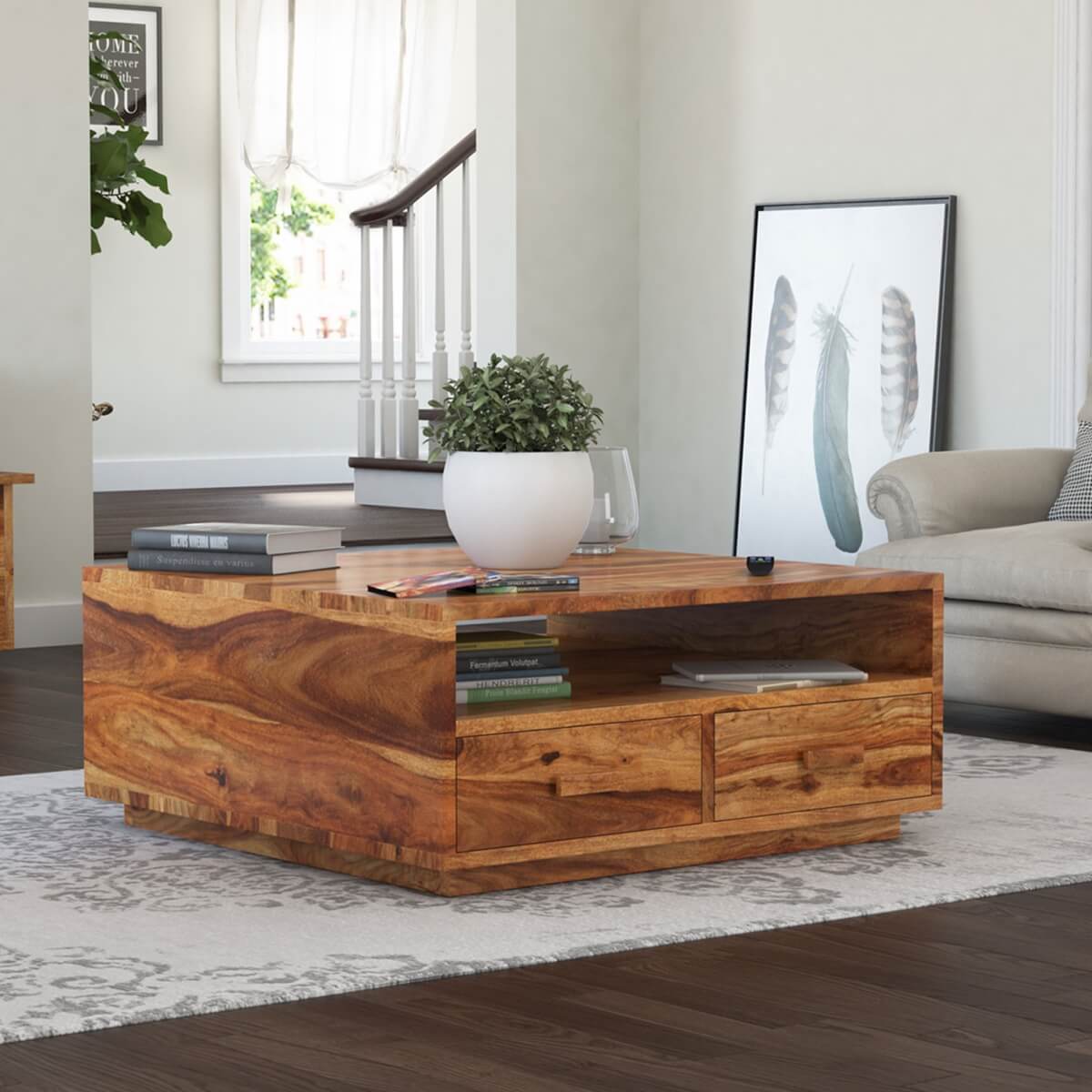 thumbnail image 2 of HSH Wood Coffee Table, Farmhouse Minimalist Center Table, Industrial 2 of 11
