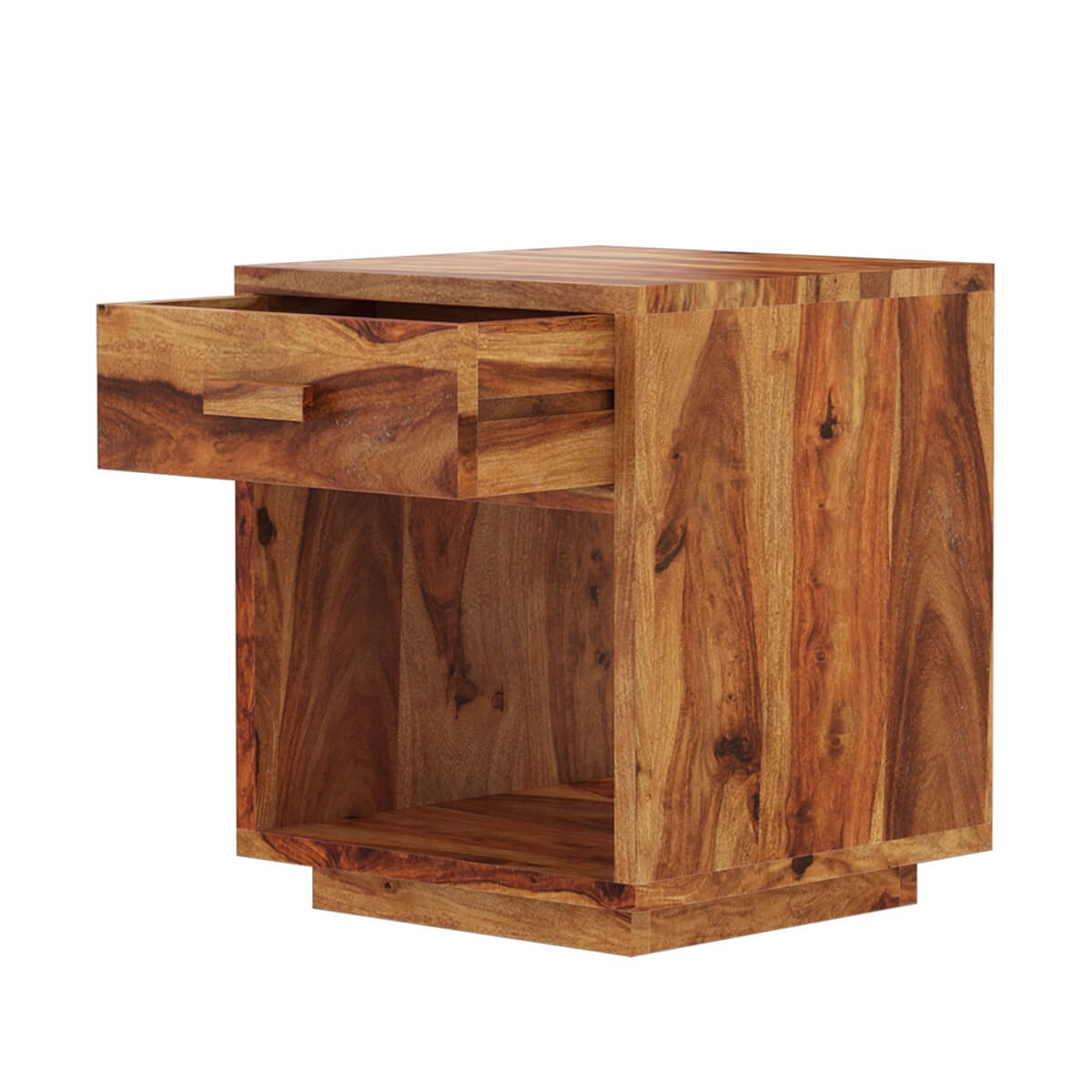 Delaware Rustic Solid Wood End Table With Drawer And Open Shelf