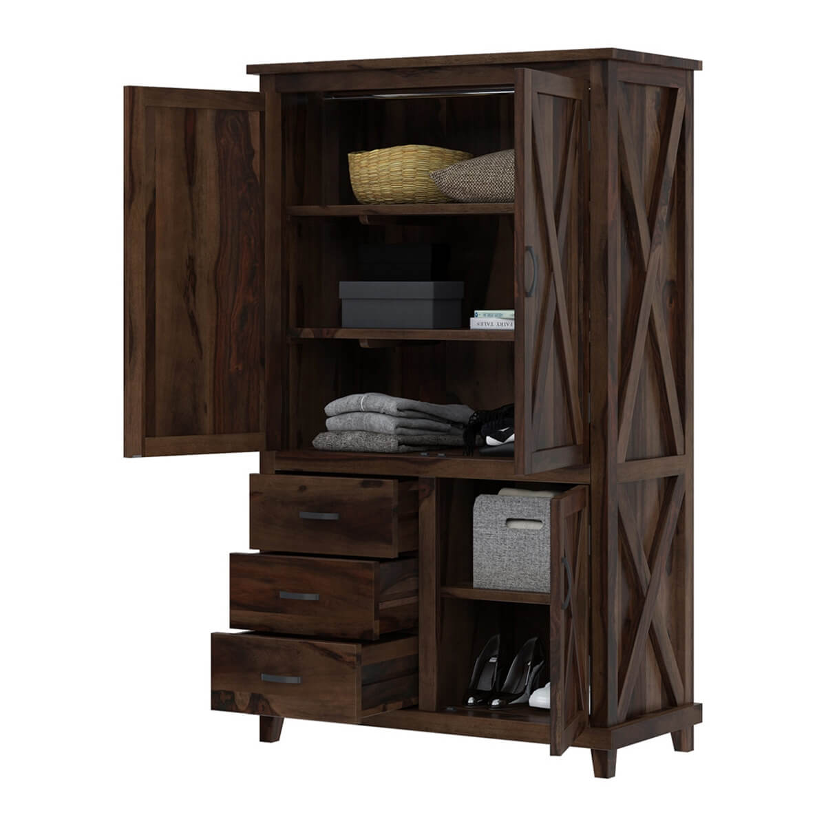 Antwerp Rustic Farmhouse Solid Wood Large Clothing Armoire Wardrobe