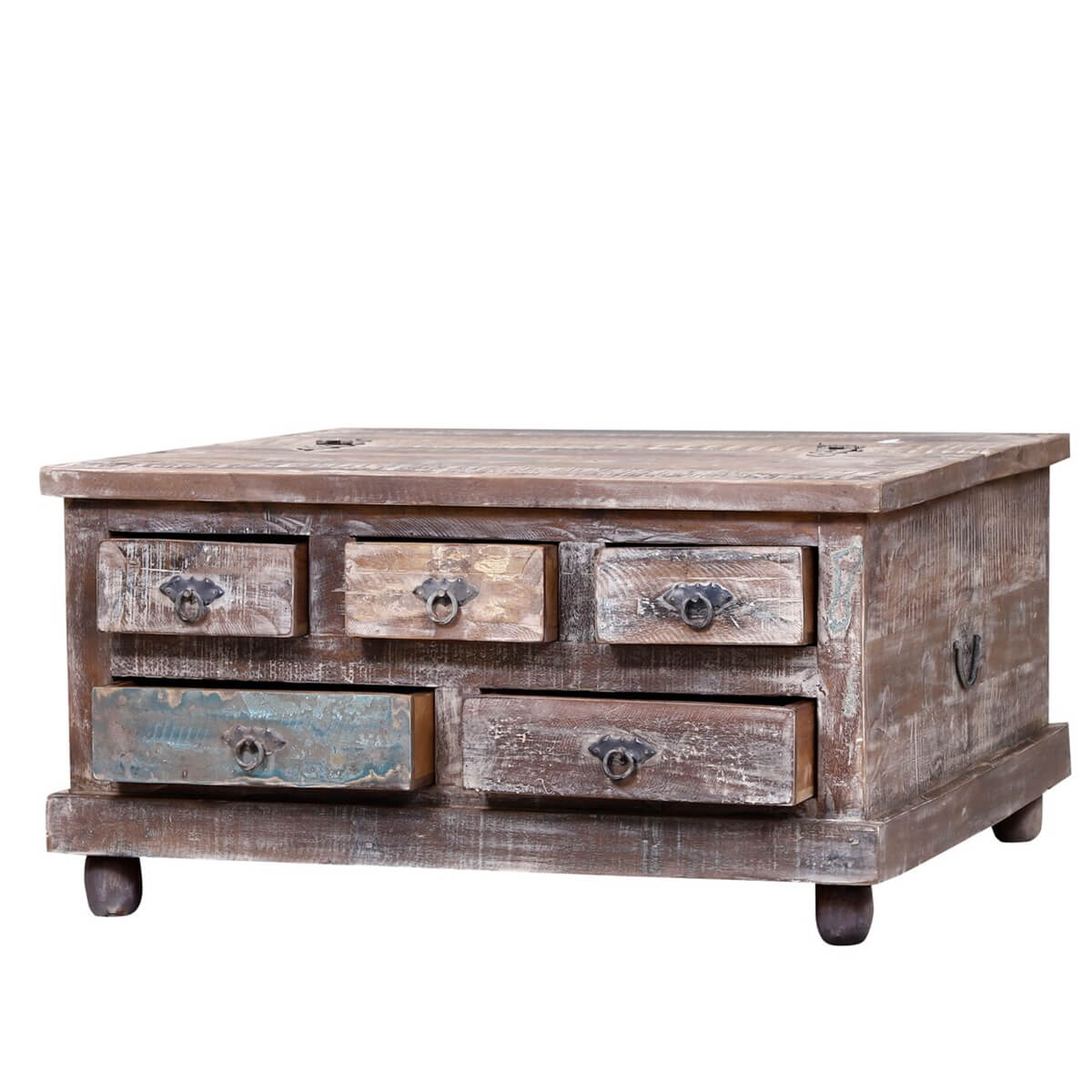 Irvine Reclaimed Wood Square Coffee Table Chest With 5 Drawers