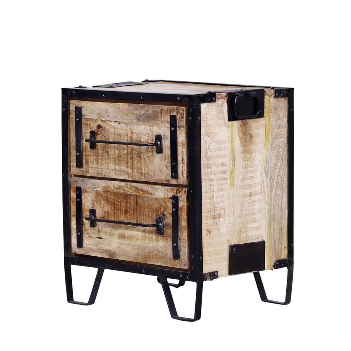 Buckhannon Rustic Reclaimed Wood Industrial Nightstand With 2 Drawers
